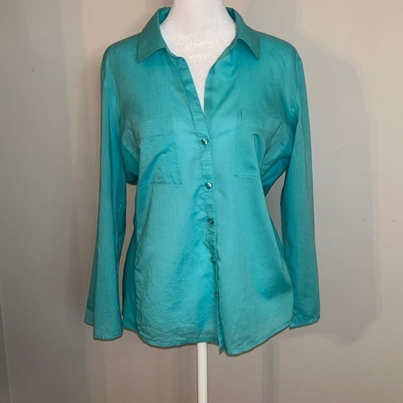 Ann Taylor Sheer Blue Blouse Size 10P - Picture 1 of 7